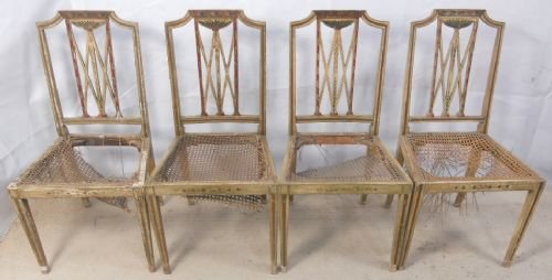 Set of Four Edwardian Painted & Decorated Salon Chairs