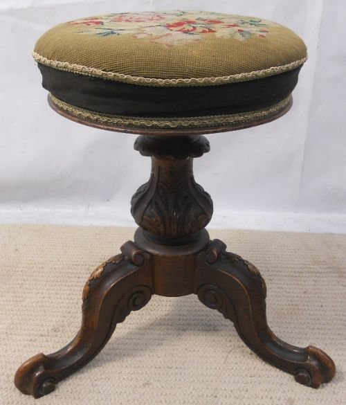 Victorian Carved Walnut Revolving Piano Stool