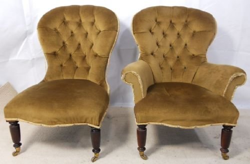 Pair Victorian Upholstered Tub Chairs