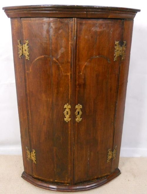 Georgian Small Walnut Bowfronted Hanging Corner Cupboard