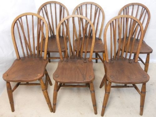Set of Six Elm Windsor Stickback Kitchen Dining Chairs