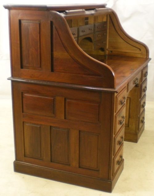 Large Mahogany Panelled Rolltop Writing Desk