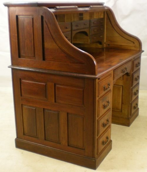 fig 1. Large Mahogany Panelled Rolltop Writing Desk