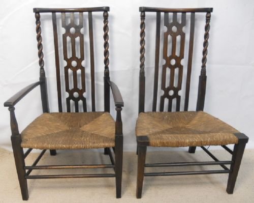 Pair Oak Barley Twist Drawing Room Chairs