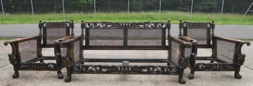 1920'S Carved Walnut Three Piece Bergere Lounge Suite