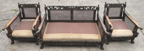 fig 1. 1920's Carved Walnut Three Piece Bergere Lounge Suite