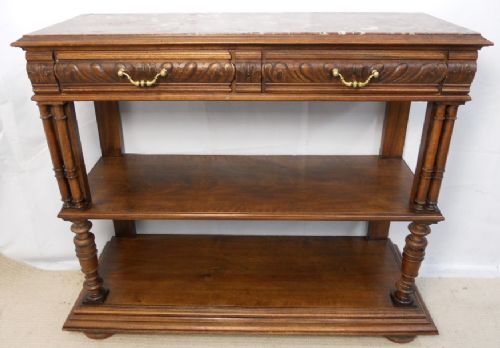 Marble Top Walnut Three Tier Carved Server