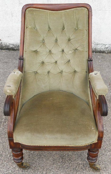 Victorian Mahogany Framed Open Arm Library Armchair