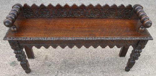 Victorian Carved Oak Small Window Seat