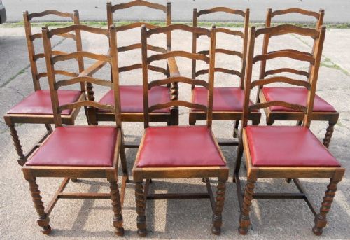 Set of Seven Oak Ladderback Dining Chairs