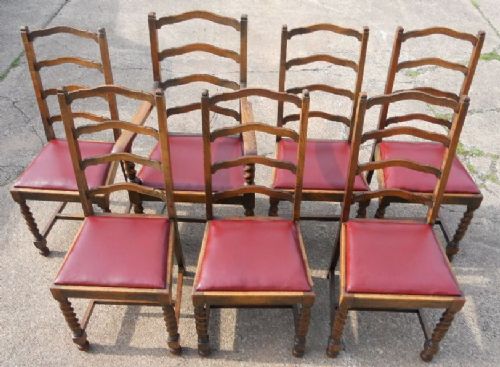 fig 1. Set of Seven Oak Ladderback Dining Chairs