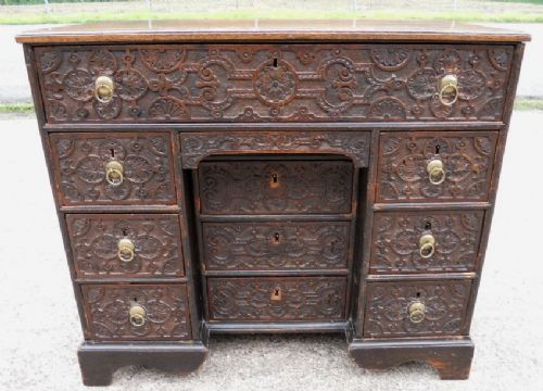 Georgian Small Carved Oak Kneehole Writing Desk