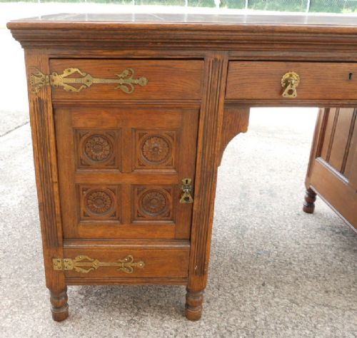 fig 2. Aesthetic Movement Oak Panelled Kneehole Writing Desk