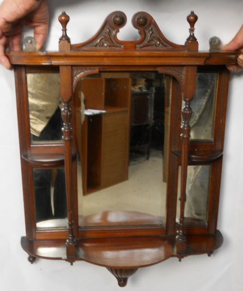 Edwardian Small Mahogany Hanging Mirror Display Shelf