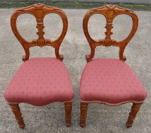 Pair Victorian Pollard Oak Balloon Back Dining Chairs