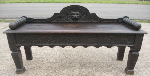 Victorian Carved Oak Dark Window Seat