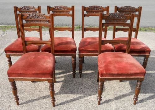 Set of Six Edwardian Carved Oak Dining Chairs