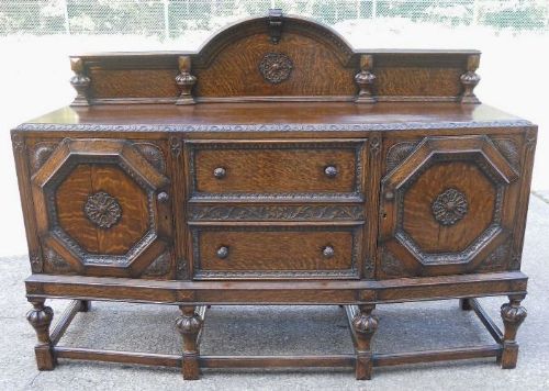 Large Heavily Carved Oak Sideboard