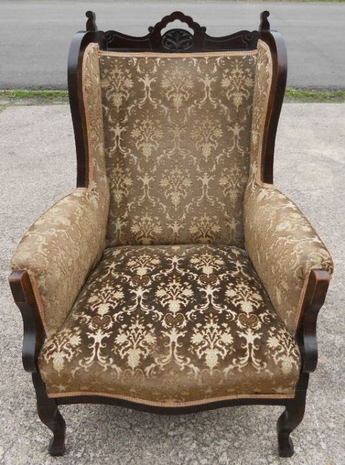 Edwardian Mahogany Framed Wingback Salon Armchair