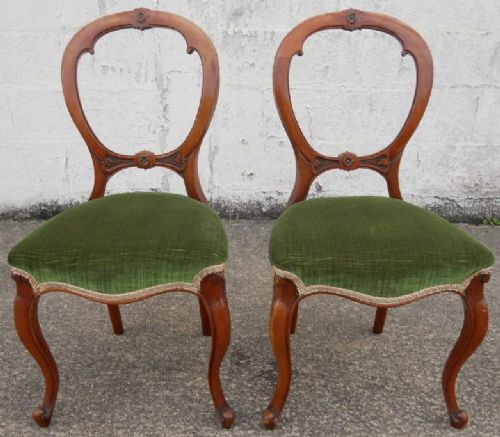 Pair Victorian Walnut Cabriole Leg Dining Chairs