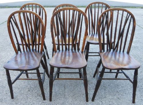 Set of Six Elm Stickback Kitchen Dining Chairs