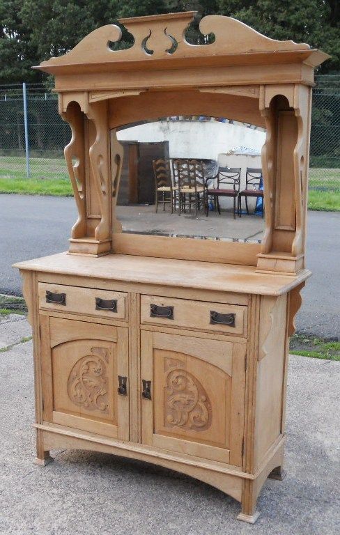 fig 1. Art Nouveau Stripped Oak Mirrorback Sideboard