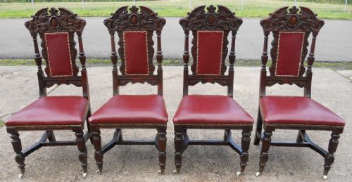Set of Four Edwardian Carved Walnut Highback Dining Chairs