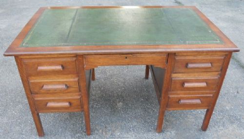 Oak Twin Pedestal Leather Top Writing Desk