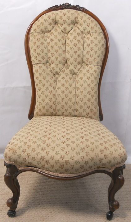 Victorian Carved Walnut Framed Upholstered Nursing Chair