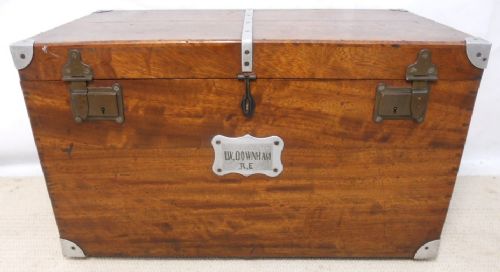 Military Teak Lidded Travelling Trunk Box