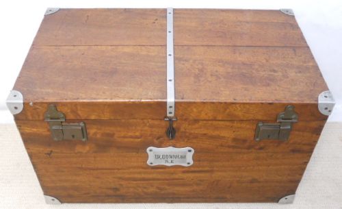 fig 1. Military Teak Lidded Travelling Trunk Box