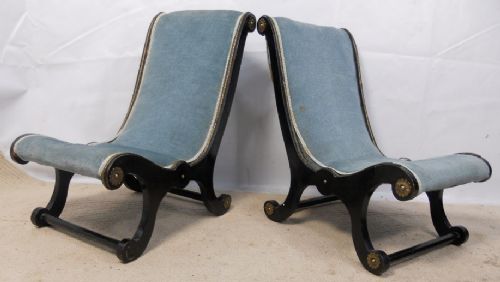 Pair Victorian Ebonized Low Nursing Chairs