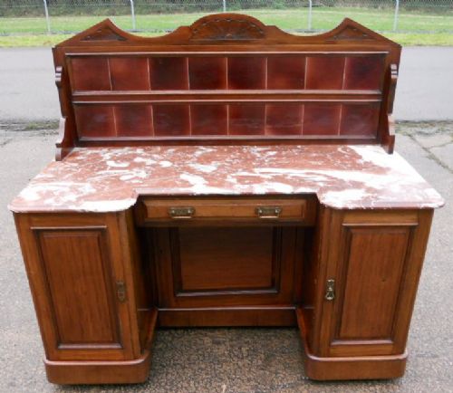Victorian Large Three Door Mahogany Marble Top Washstand