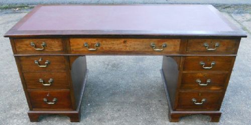 Georgian Style Mahogany Twin Pedestal Writing Desk