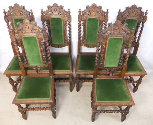 fig 1. Set of Six Victorian Carved Oak Highback Dining Chairs