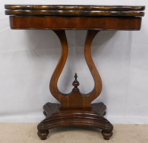 Victorian Shaped Top Mahogany Pedestal Foldover Tea Table
