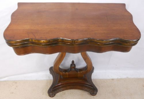 fig 1. Victorian Shaped Top Mahogany Pedestal Foldover Tea Table