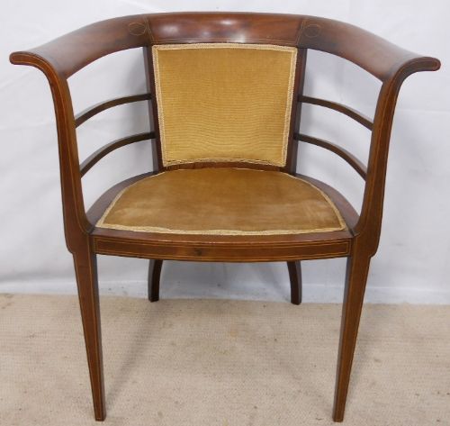 Edwardian Inlaid Mahogany Upholstered Tub Armchair