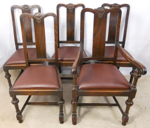 Set of Five Walnut Highback Dining Chairs