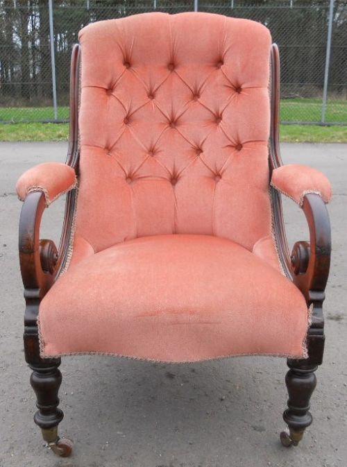 Victorian Mahogany Framed Button Back Fireside Armchair