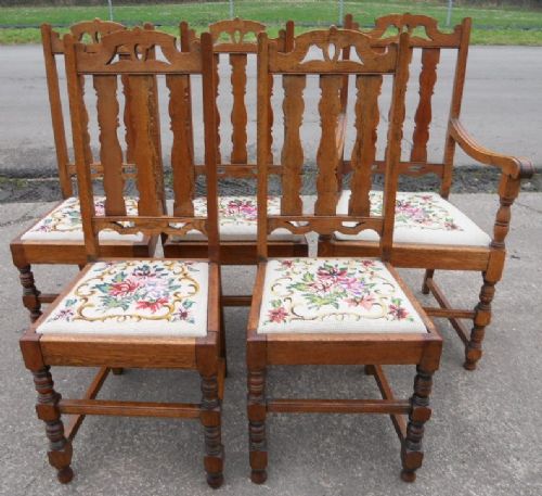 Set of Five Oak Highback Dining Chairs