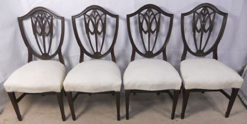 Set of Four Hepplewhite Style Shield Back Mahogany Dining Chairs