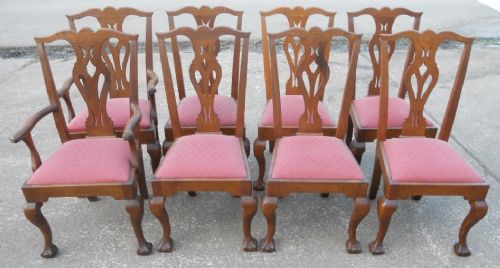 Set of Eight Chippendale Style Oak Dining Chairs