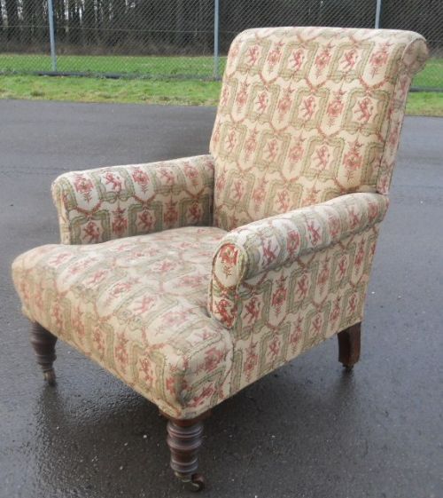 Edwardian Upholstered Easy Fireside Armchair