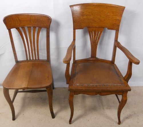 Two Edwardian Oak Office Desk Chairs