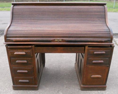 Large Panelled Oak Rolltop Desk