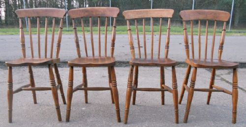 Set of Four Victorian Spindleback Elm Kitchen Chairs