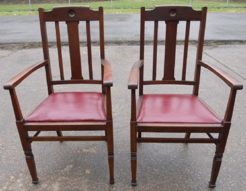 Pair Mahogany Carver Armchairs