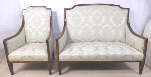 Edwardian Mahogany Framed Upholstered Settee & Armchair