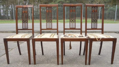 Set of Four Edwardian Inlaid Mahogany Highback Salon Chairs